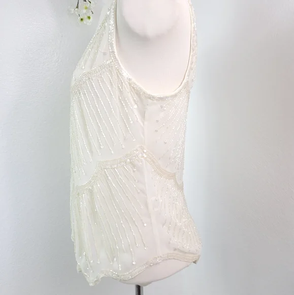 WILLOW & CLAY ANTHROPOLOGIE CREAM OFF WHITE SEQUINED BEADED SLEEVELESS TOP SZ:S - Picture 7 of 15